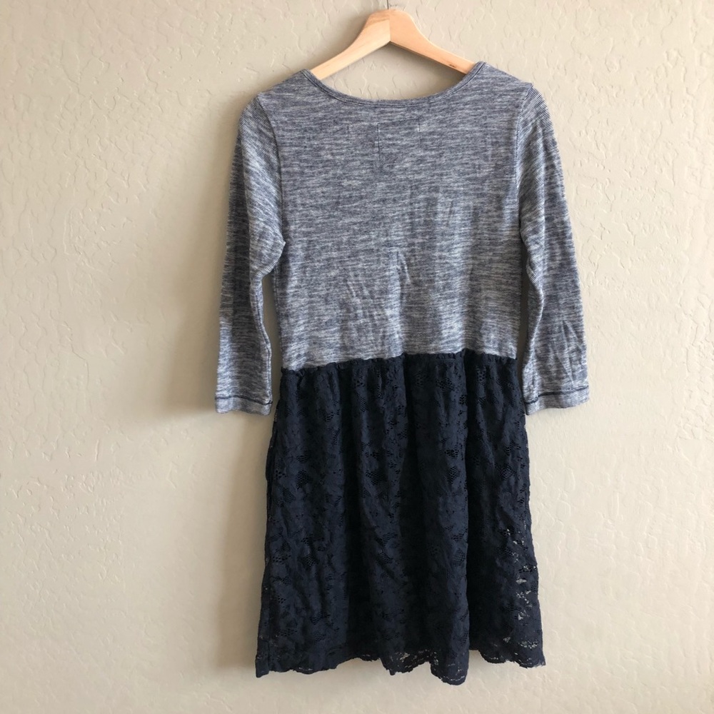 Anthropologie Heather Gray Top with Navy Lace Midi Dress - Picture 4 of 6